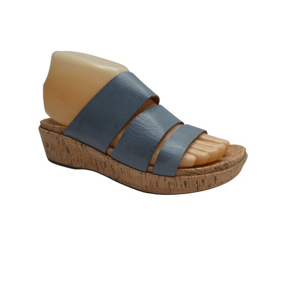Kork-Ease Blue Leather Open Toe Wedge Heel Sandals Womens 7 - Picture 1 of 12